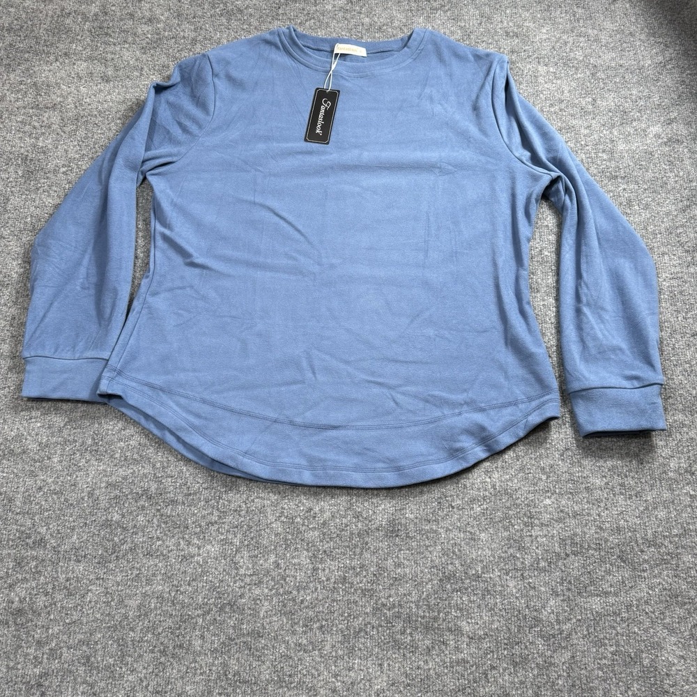 NWT Fantaslook Women Long Sleeve Crewneck Pullover Top Slate Blue Sweatshirt XL